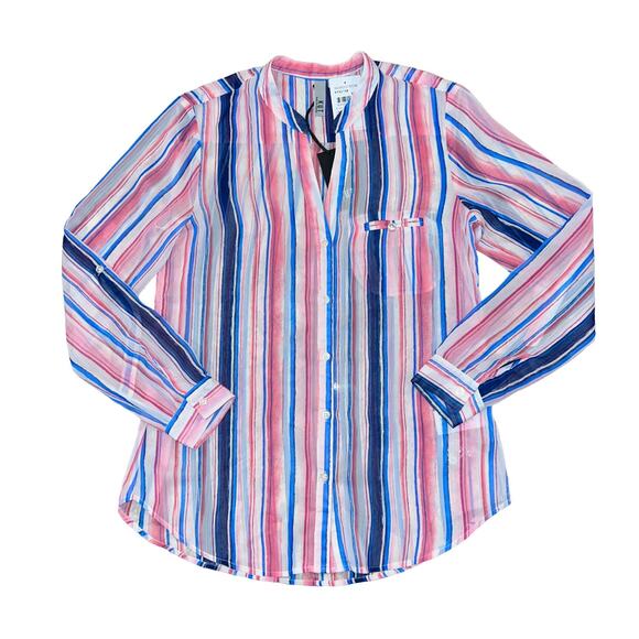 NWT KUT from the Kloth Kut Pink, Blue & White Stripe "Jasmine" Blouse - SIZE S - Picture 1 of 9